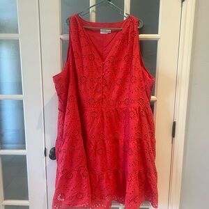 Coral Tiered Eyelet Dress